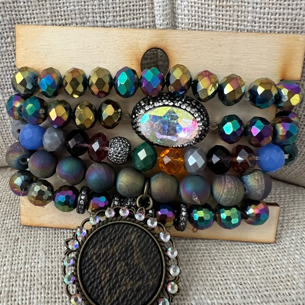 Keep It Gypsy Multicolor Up Cycled Beaded Bracelet Set with charm